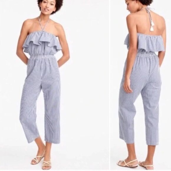 J. Crew Seersucker Jumpsuit MEDIUM - Picture 1 of 2
